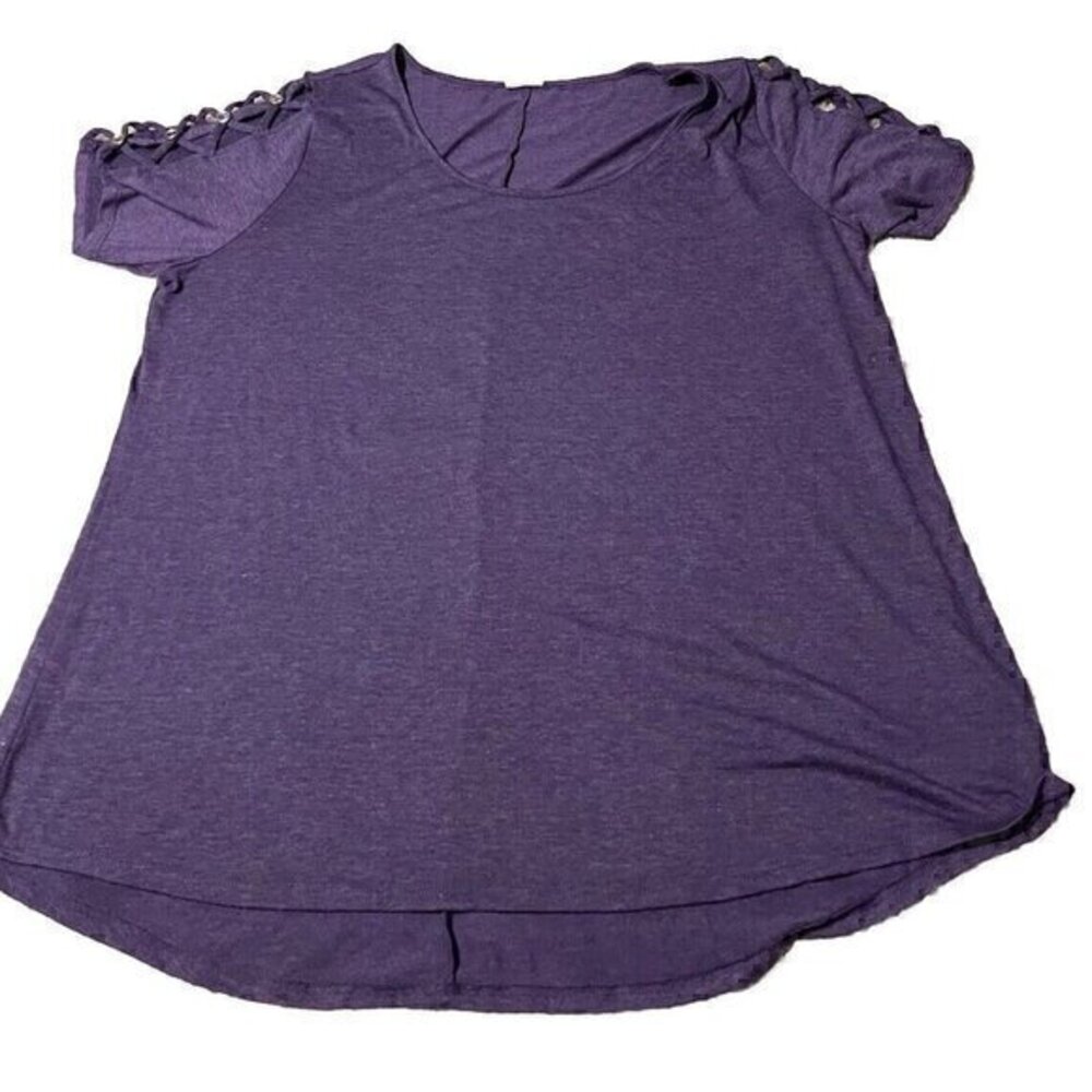 NAIF Women’s Sz XXL Purple Blouse Top Short Tie Sleeves Shirt Plus Size 2XL